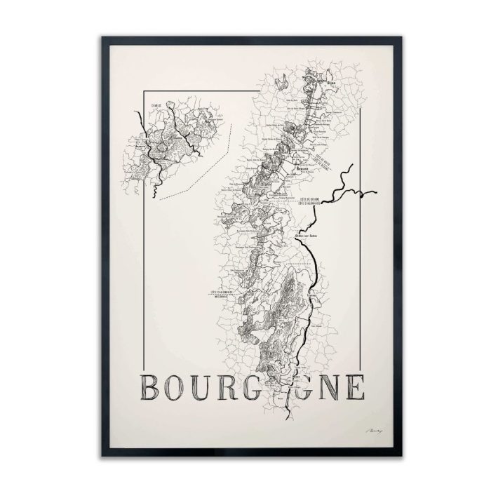 Poster wijnkaart – Bourgogne – zwart wit